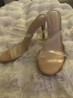 Anne Michelle Blush Nude Clear-Strap Stiletto Heels